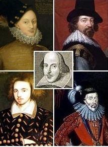 シェイクスピアの肖像画と、彼と別の作者として挙げられた4人の肖像画