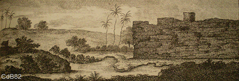 ファラオの娘がモーセをナイル川から救った場所。1698年、オランダ人旅行家コルネリス・デ・ブルインがエジプト旅行中に描いたスケッチ。地元住民がこの場所を教えてくれた。