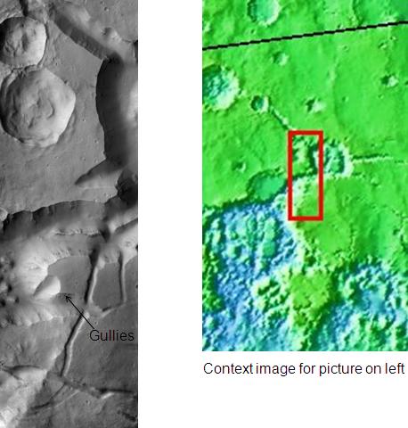 THEMIS衛星が捉えた、アウレウム・カオスにある巨大な峡谷。この緯度では、このような峡谷は珍しい。画像はマルガリティファー・シヌス四角図から撮影。