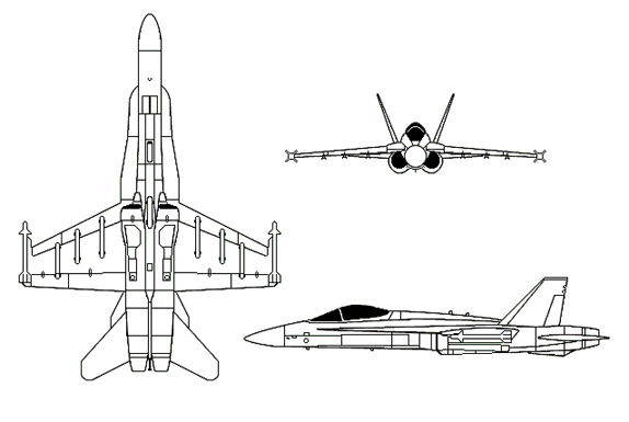 F/A-18 ホーネットの正投影図