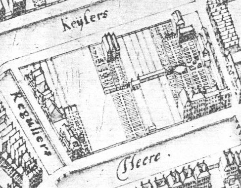 ヤコブス・ボッシュによる詳細な地図。1680年当時、多くの区画はまだ建設されていなかったことが示されている。