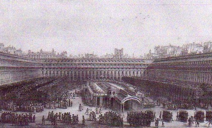 1788 年、パレ・ロワイヤル庭園の北側の景色。中央にシルク・デュ・パレ・ロワイヤルが見える。