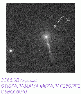 ハッブル宇宙望遠鏡が捉えた、3C 66Bから噴出するジェットの近紫外線画像