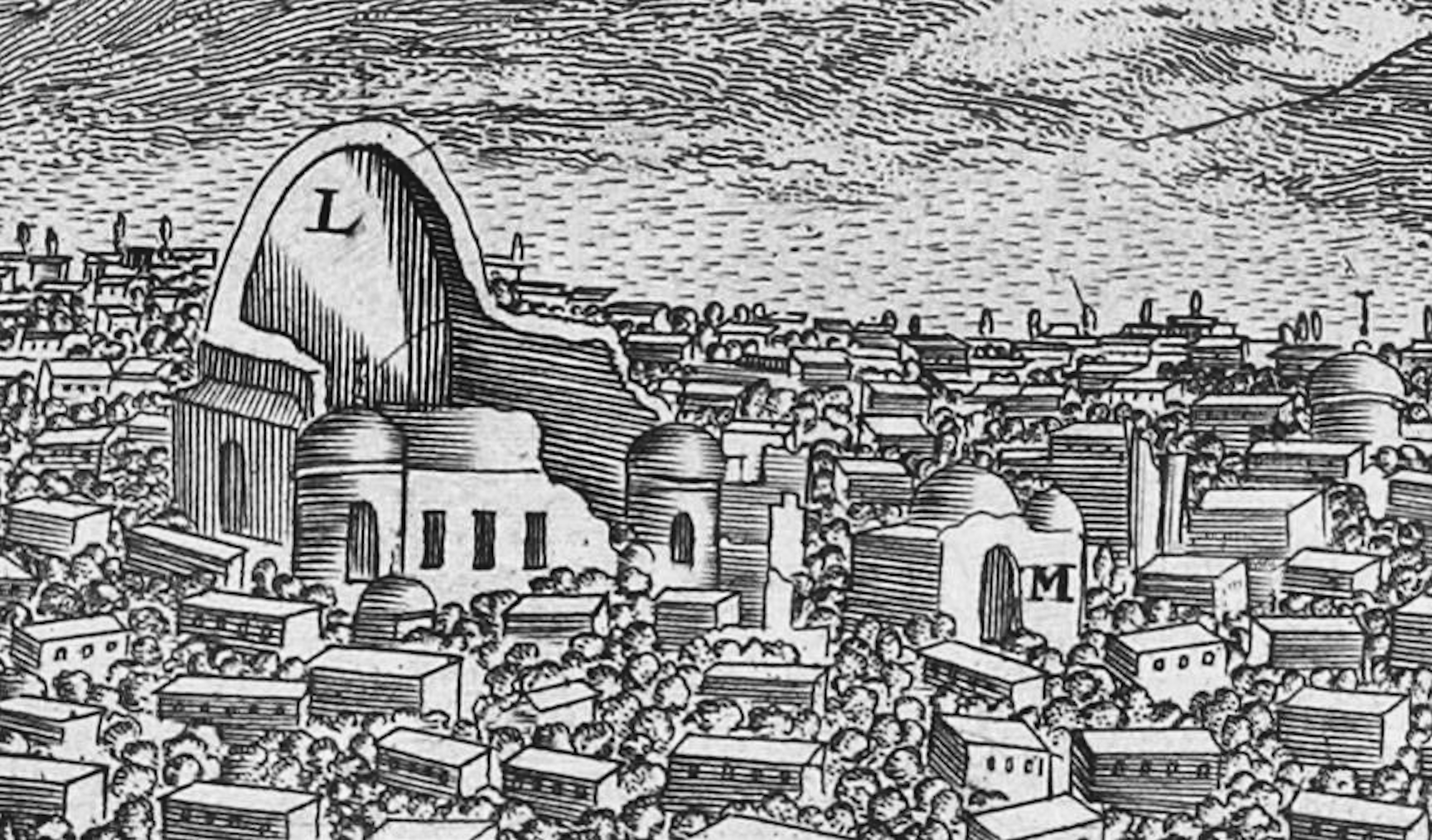 ジャン・シャルダンのタブリーズを描いた絵に描かれたタブリーズ城の残骸（1673年）。