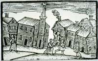 人々がパニックに陥った様子で通りを走り抜ける中、多くの建物が揺れているかのようにさまざまな方向を向いている様子が映し出されている。