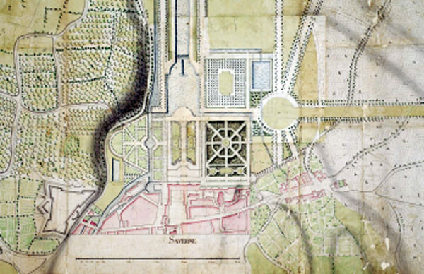 ロバート・ド・コットによる庭園の平面図(1730年頃)