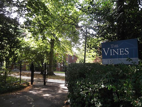 Pullens Lane にある The Vines のメインゲートからの眺め。