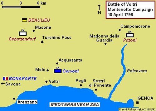 1796 年 4 月 10 日のヴォルトリの戦いの地図