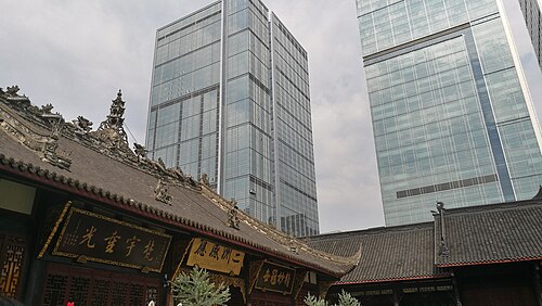 成都中洋太古里にある大慈寺からの眺め