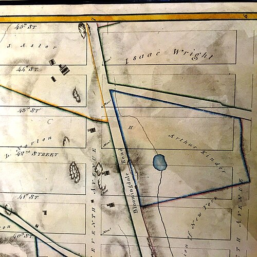 ロウズ レーンとブルーミングデール ロードの交差点、1820 年