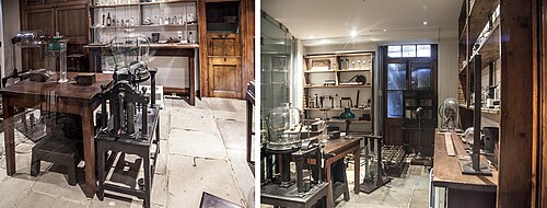 王立研究所、ファラデー博物館。1850 年代のファラデーのオリジナルの研究室