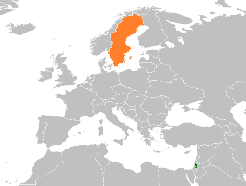 パレスチナとスウェーデンの位置を示す地図