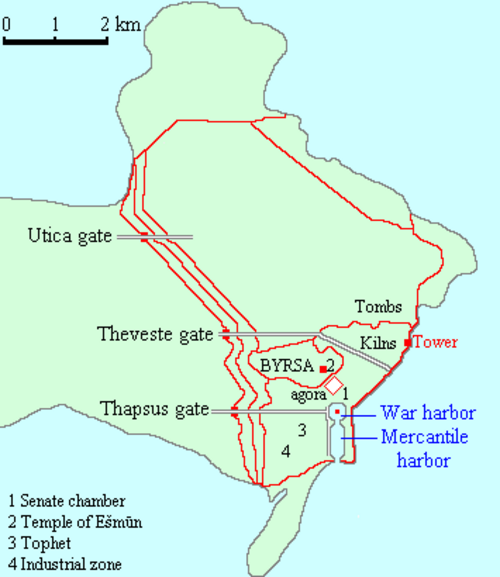 カルタゴ市の防衛を示す地図