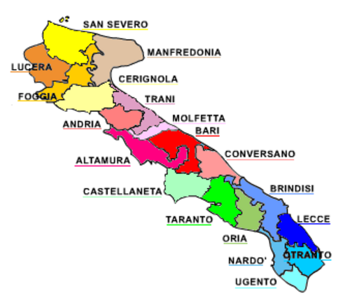 イタリア東海岸の教区の地域地図