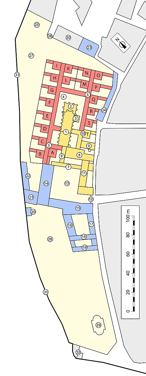 19 の司祭の小部屋を備えたカルトゥジオ会修道院の計画図