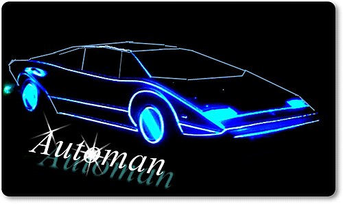暗闇の中に、明るい水色の線で描かれた黒いランボルギーニの車。