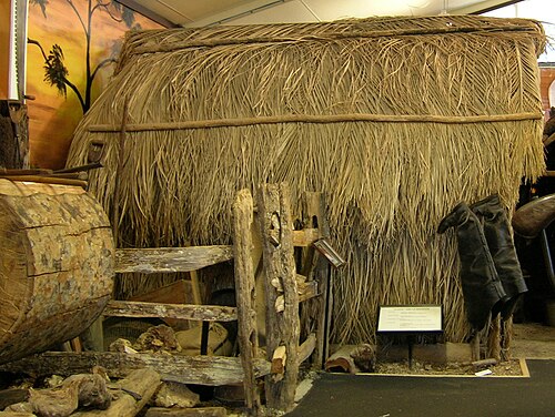 ニカウの幹と編んだ葉で作られたガムディガーの小屋