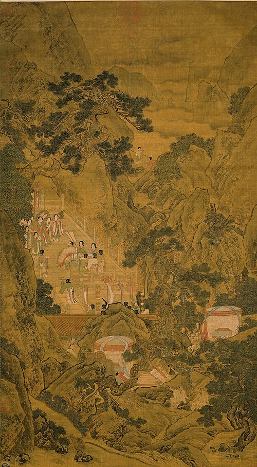 西王母が玉池で中国の摂政と会見している絵。おそらく周の穆王か漢の武帝、宋代。