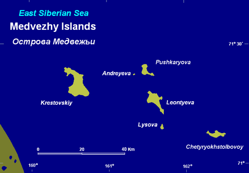 メドヴェジー諸島の地図。