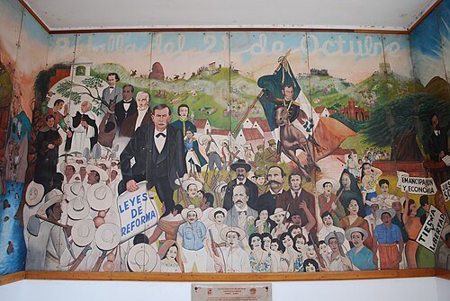 カルロス・メリダ (1891–1985) メキシコ、チアパス州チアパ・デ・コルソ市営宮殿の壁画の中央部分。