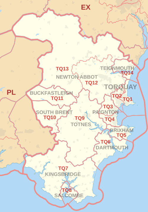 TQ 郵便番号エリア マップ。郵便番号地区、郵便町、近隣の郵便番号エリアを表示します。