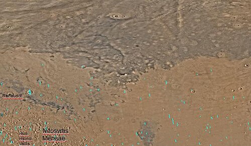 主要な特徴が記されたカシウス四角形の地図