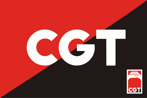 CGTの頭文字が入った赤と黒のアナキスト旗
