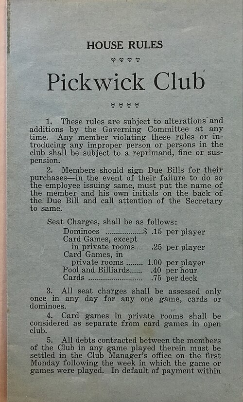 ピックウィック・クラブ規則 1929年