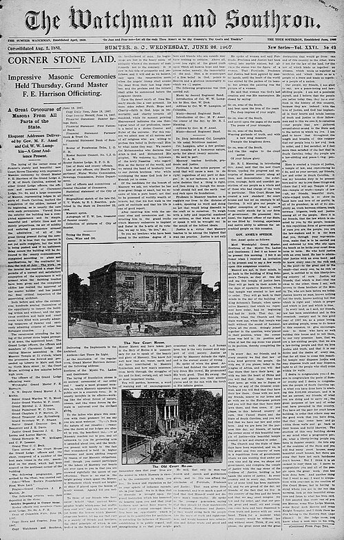 「礎石が据えられた」ウォッチメン・アンド・サウスロン、1907年6月26日、1ページ