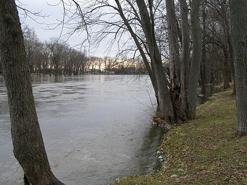 洪水に見舞われたカンカキー川、イリノイ州モメンス（2009年1月1日）