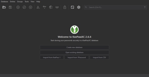 Windows 10 の KeePassXC 2.6.6 メイン メニュー