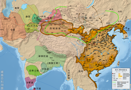 漢の武帝時代の漢王朝の地図
