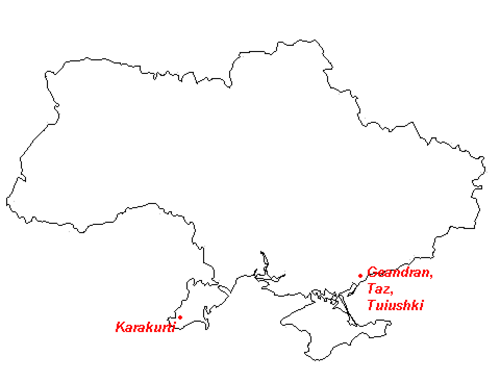 ウクライナの主なアルバニア人居住地