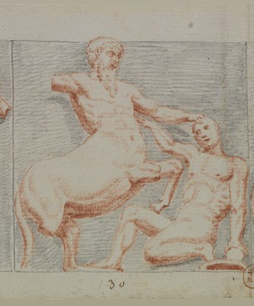 人間とケンタウロスの戦いを描いた古代の絵。