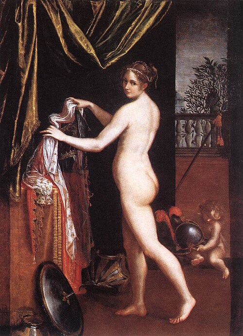 ラヴィニア・フォンタナ作、「ミネルヴァの着替え」、1613年、ボルゲーゼ美術館、ローマ。