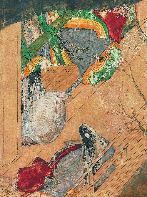 源氏物語を描いた日本の絵巻物の一部。平安時代、12世紀。