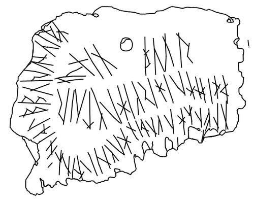 断片の図。ルーン文字の碑文が強調されている。