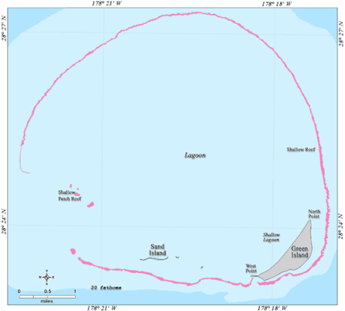 クレ環礁の海底地形図