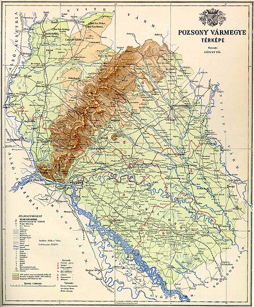 ハンガリー王国のポジョニ県の地図(1891年)