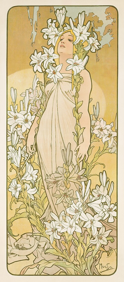 花：ユリ、1898年、アルフォンス・ミュシャ