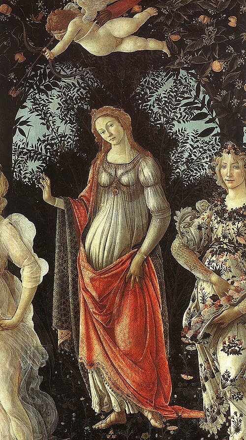 サンドロ・ボッティチェッリ作「プリマヴェーラ」（1482年頃）に描かれた、結婚を象徴するヴィーナス像の細部。