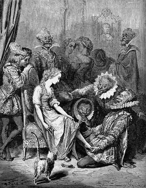 王子が見守るフィッティング、ギュスターヴ・ドレの「ペロー物語」の挿絵、1862年