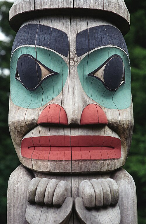Detail on Raven Stealing the Sun totem pole, Ketchikan, Alaska