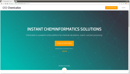 Chemicalizeのウェルカムページ