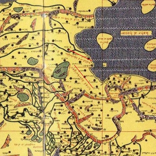 アル・イドリースィーの北西ペルシャ地図。現在のイラン領アゼルバイジャンとカスピ海が範囲となっている。