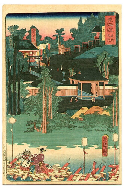 シンプルな構造、青々とした葉、湖のある屋外のシーン。