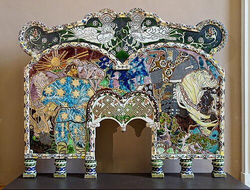 ロシアン リバイバル暖炉、ミハイル ヴルーベル作、1899 ～ 1900 年、マジョリカ、リール パレ デ ボザール、リール、フランス