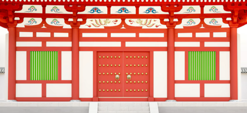 唐代の彩花建築装飾を再現。