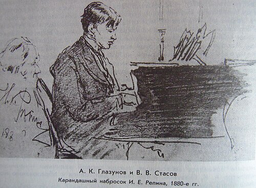 作曲家アレクサンドル・グラズノフの鉛筆スケッチ（1880年代）