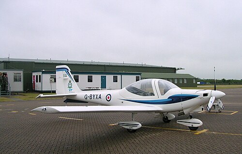 10 AEF Grob Tutor and hangar at RAF Woodvale